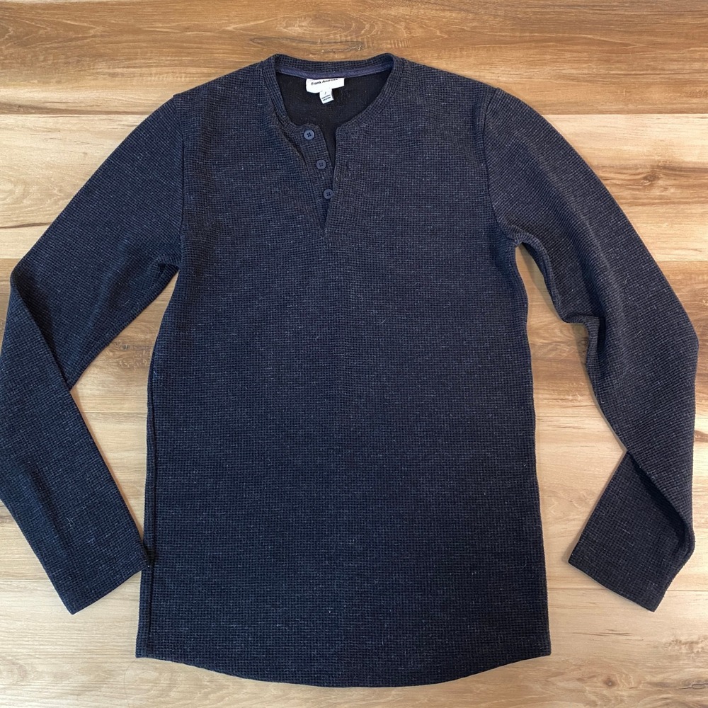 Frank And Oak Shirt Mens Small Long Sleeve‎ Waffle Knit Henley Shirt Navy Blue